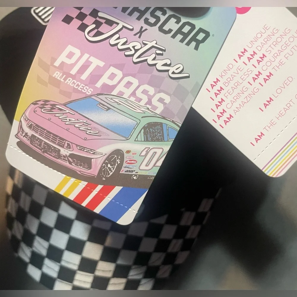 NWT Justice x NASCAR Girls‎ Adjustable Baseball Cap Checkered Racing Hat OSFM